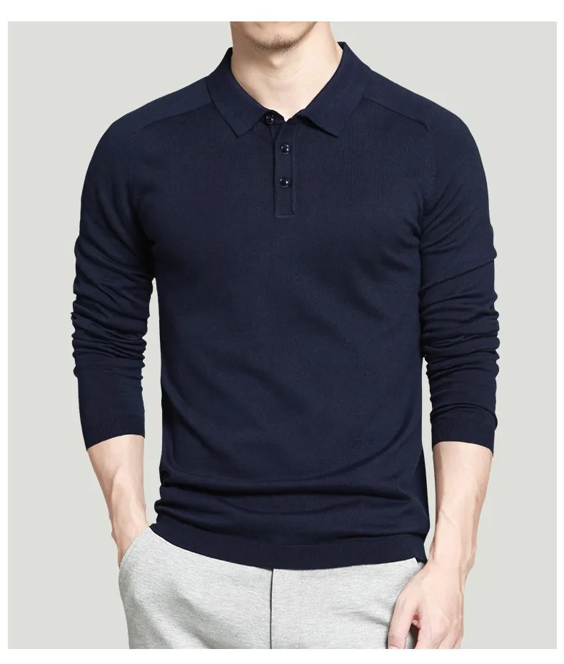 Autumn Mens Polo Sweaters Shirt Solid Color Cotton Knitted Long Sleeve Pullovers Plus Size 4XL Spring Muls Brand Super Soft