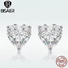 BISAER подлинные 925 пробы серебряные серьги-гвоздики для женщин с надписью "Forever Heart Love Forever", ювелирные изделия из серебра ECE359