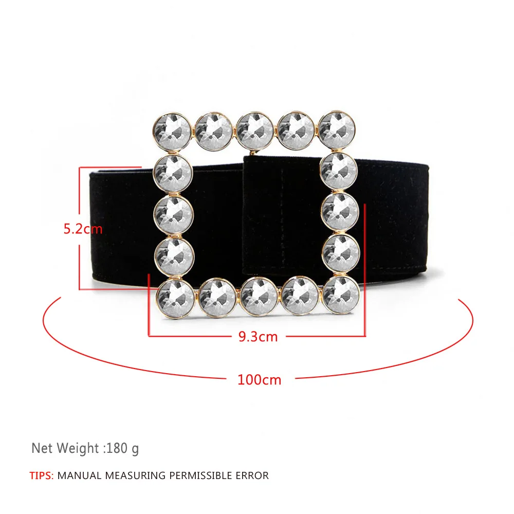 Fashion Luxury Wide Decorative Belts For Women Velvet Faux Leather Strap Rhinestone Leopard Square Round Heart Buckle Dress Belt