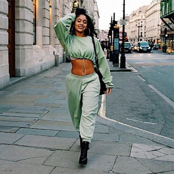 

TWO PIECE SET Crop Top Long Sleeve Sweat Suits Women Tracksuit Pullover Jogging Sweater Sweatshirt Winter Clothing Outfit 2 pcs