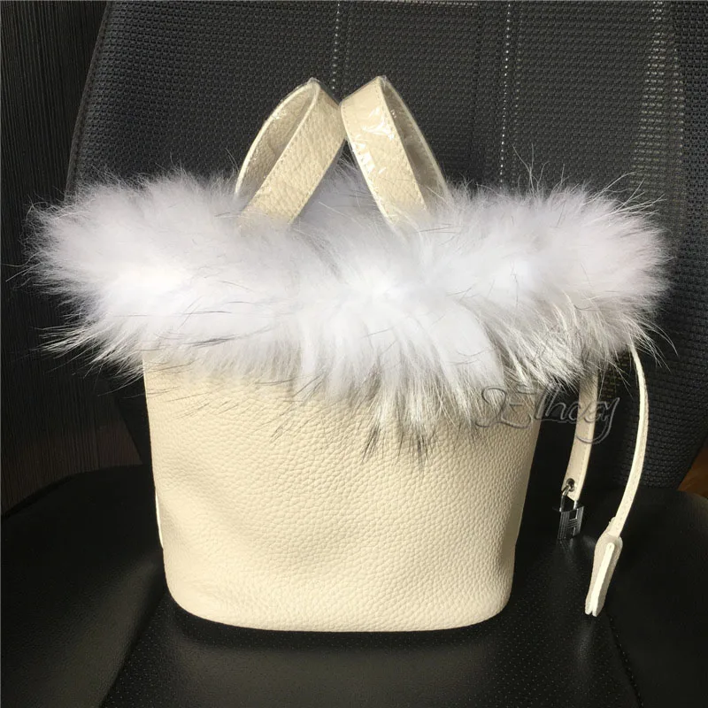 Сумка ведро Ellacey Женская из натуральной кожи с лисьим мехом|women bucket bag|bucket bagtote bag |