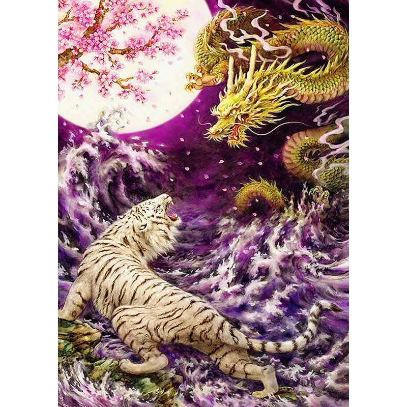 

Full Round Diamond 5d Diy Diamond Painting Dragon And Tiger Diamond Embroidery Animal Cross Stitch Patterns Mosaic Diamond Pj653