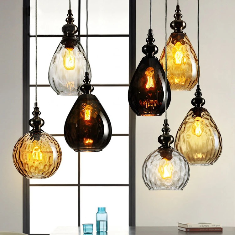  IWHD Loft Nordic Glass LED Pendant Light Fixtures Dinning Living Room Metal Glass Ball Hanging Lamp - 32965470241