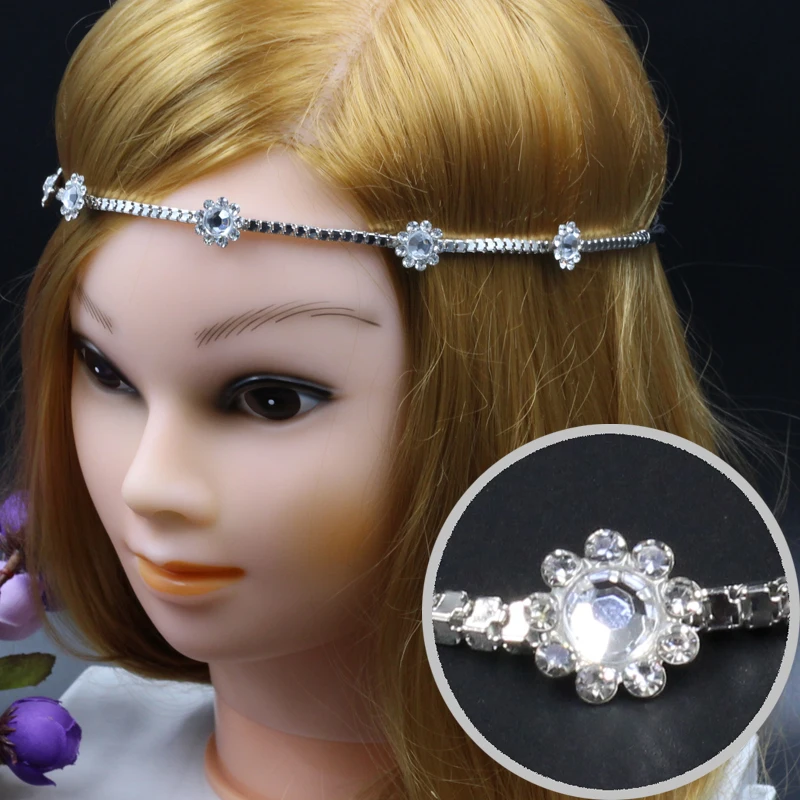 women Elastic Rhinestone Diamond flower Headbands Wedding Bridal