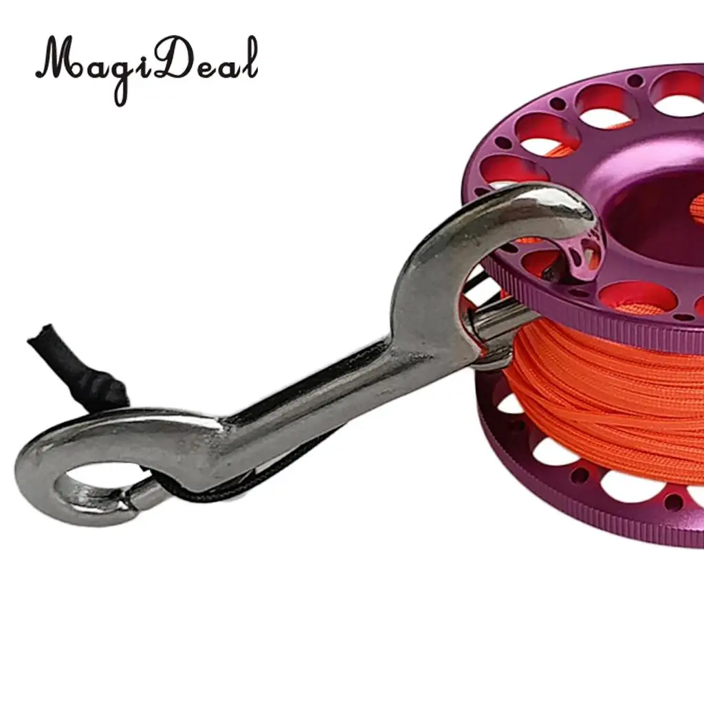 MagiDeal Red Aluminum Alloy Scuba Diving Finger Reel Spool with 15/30m Line Bolt Snap for Snorkeling Freediving Accessories