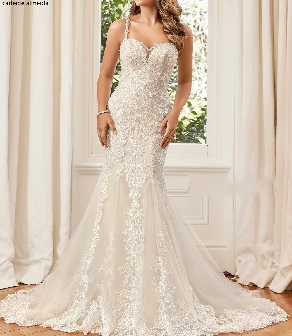 

Robe de mariee Sweetheart Mermaid Wedding Dresses Sexy Back Unique Lace Bride Dress Chapel Train Abiti da sposa