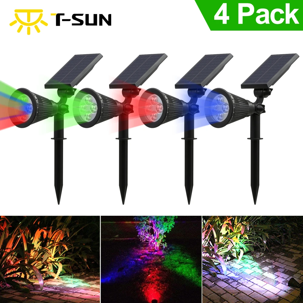 

4 LED Solar Spotlights Color Changing Outdoor Ajustable Solar Landscape Light LED Security Wall light for Garden Patio Driveway