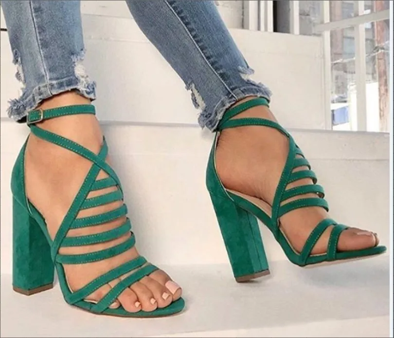 

green sandals women shoes summer ankle buckle strap high heels sandals female pumps sexy party shoes for ladies customized shoes