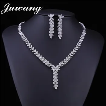 

JUWANG Brand Clear Zirconia Jewelry Sets for Woman AAA Cubic Zircon Earrings Necklace Jewelry Sets Party Jewelry Necklace Sets