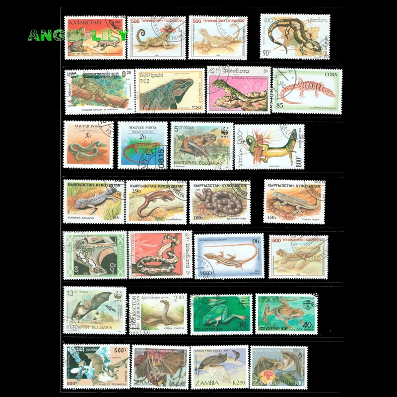 50 шт. все различные рептилии неиспользованные почтовые марки с почтовым знаком в хорошем состоянии для сбора