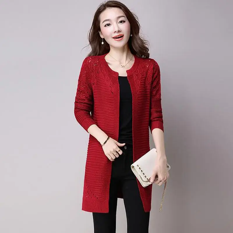 Women Sweater Long Cardigan 2017 New Fashion Autumn Winter Sleeve Hollow Knitted female Sweaters Coat AC098 |