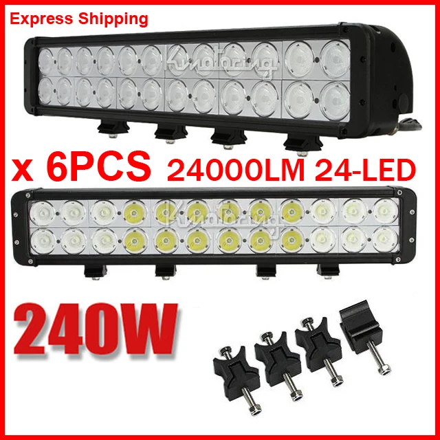 

6PCS 20" 240W CRE 24LED Driving Work Light Bar OffRoad SUV ATV 4WD 4x4 Spot / Flood /Combo Beam 24000lm 9-70V Ultra White POWER