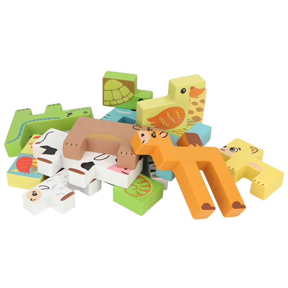 3D Животные строительные блоки игрушка деревянный пазл игрушка для детей Детская танграмма головоломка игра тетрис развивающие Дети подарок