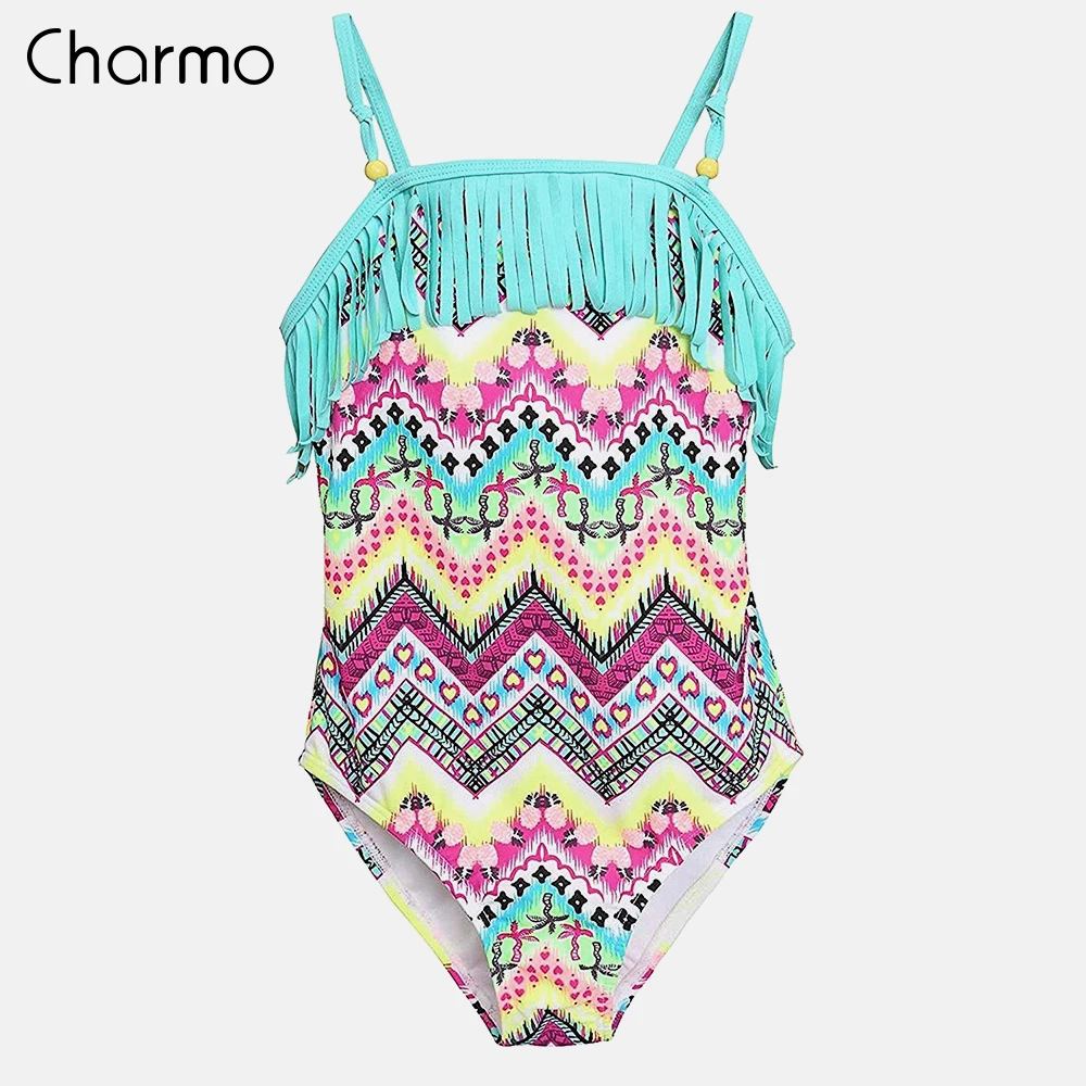Слитные купальники Charmo винтажные в этническом стиле с принтом Детские бикини