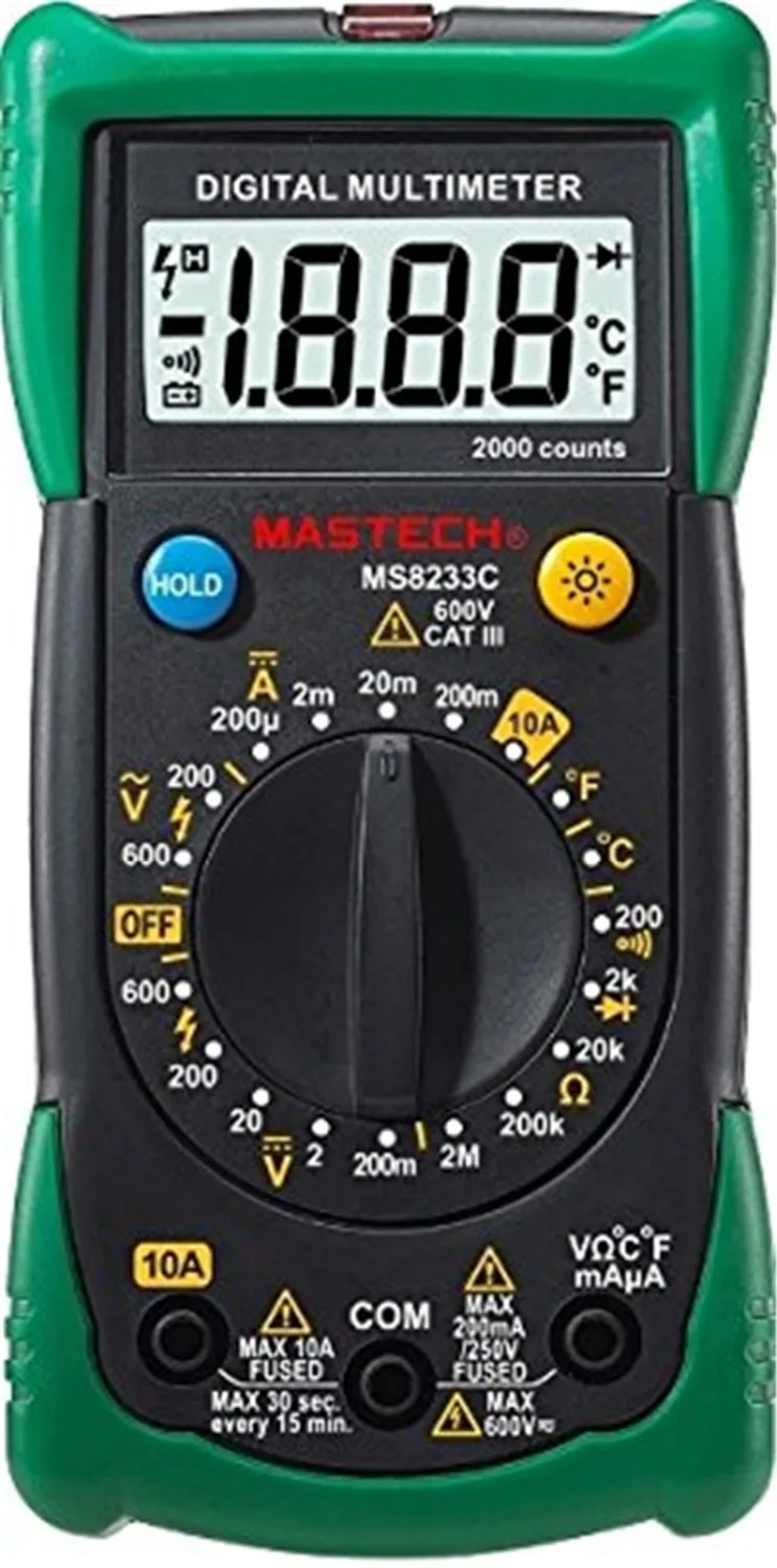 

Hot Mastech MS8233C Digital Multimeter DMM Meter AC/DC Voltage Current Ohm Meter With Temperature Diode Continuity Test