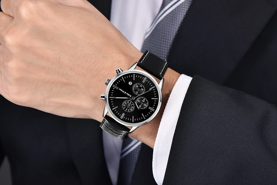 Keller & Weber Mens Watches 30m Waterproof Quartz Business Watches Date Display Genuine Leather Band Relogio Masculino Best Gift (9)