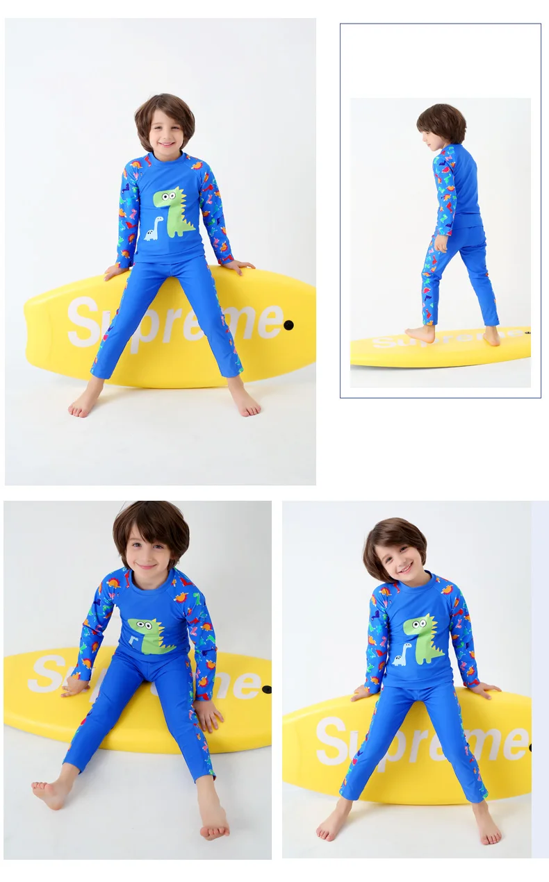 M& M/Новинка года, детский купальник с длинными рукавами и брюками, милый красивый купальник для мальчиков с рисунком динозавра Джорджа, купальные костюмы