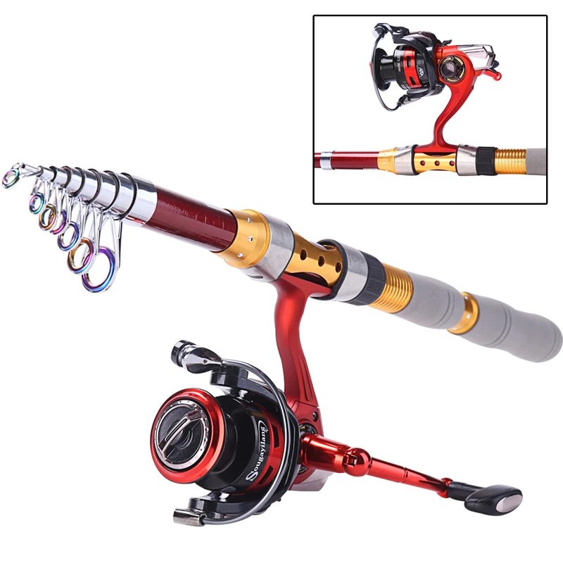 

Sougayilang Telescopic Fishing Rod Kit With Spinning Carp Reel Combo freshwater Saltwater Carbon Rod Fishing Reel Fishing Tackle