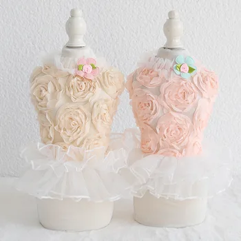 

Cute rose Dog Wedding Party Dress Tutu Skirt Summer Dog Female Girl Puppy Hoodie Shirt Clothes Costume For Yorkie Chihuahua