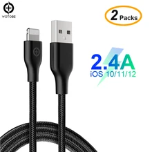 2.4A кабель USB для iPad iPhone XS XR X 8 7 6 6s USB зарядный кабель, кабель для передачи данных для телефонной линии, кабель-переходник для iOS10/11/12(2 упаковки