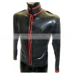 Черный и красный цвета планки латекс ManTop рубашка резиновая одежда с длинным рукавом мужские Боди боди Зентаи с молнией спереди S-LSM012