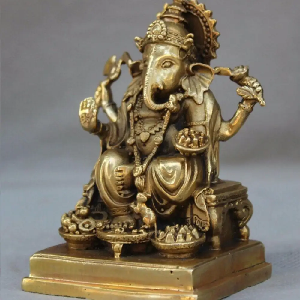 

Tibet Buddhism Brass 4 Hands Ganesh Lord Ganesha Elephant God Buddha Statue