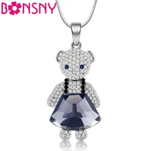 

Bonsny Opal Rhinestone Lovely Dress Bear Necklace Pendant Chain Choker Crystal Alloy Jewelry For Women Girls Teens Novelty Gift
