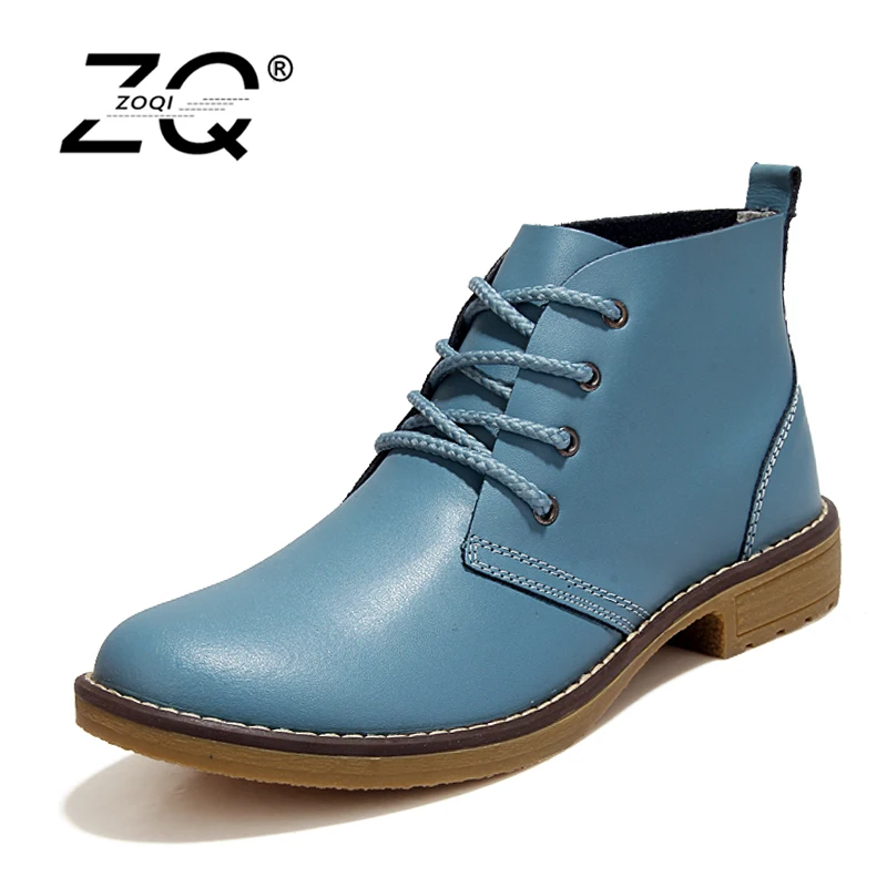 En Ligne ZOQI Véritable En Cuir Bottes Femmes Chaussures Moto Cheville Bottes Pour Femmes Plate Forme Automne Hiver Bottes Femmes Taille 35 42