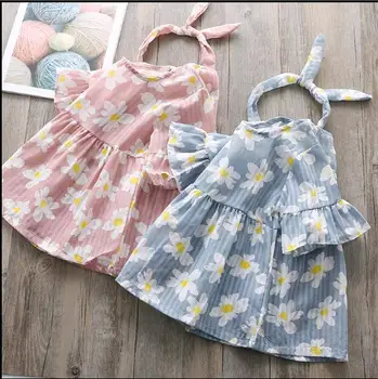 

2018 summer new Korean girl flower lotus leaf dress cute fresh loose princess dress send hair ring