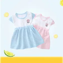 Летнее Повседневное платье с волнистым принтом для маленьких девочек, пышный сарафан с короткими рукавами для малышей