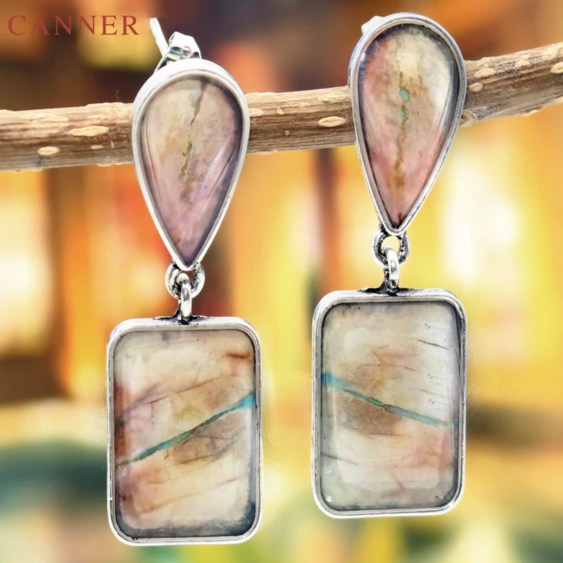 Vintage Geometric Drop Earrings For Women Bohemian Resin Natural Stone Statement Earring 2019 Female Jewelry oorbellen C4