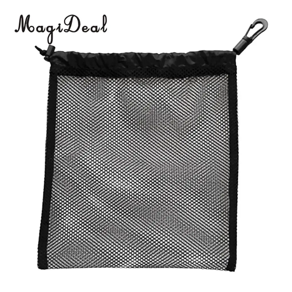 Durable Snorkeling Diving Mesh Nets Bag Pouch Kayak Boat Golf Tennis 30 Ball Carrying Holder Storage Clip On Caddy Pouch 20x24cm
