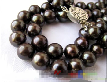 

FREE SHIPPING BJC 00178 round black FW cultured pearl necklace 925silver