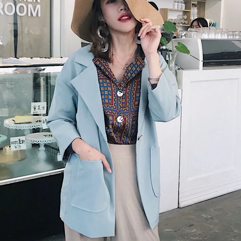 Autumn  Women's Clothes New Loose Blouses Show Thin Middle Long Sleeves Suit Coat Foreign Trade  Womens Tops and Blazers