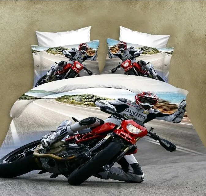 

3D Motorcycle Bedding set quilt duvet cover bed in a bag sheet spread bedspreads linen bedset doona Queen size Full double 4PCS