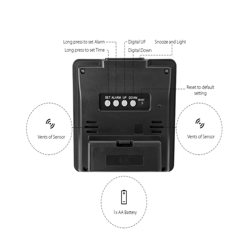 Digoo DG-C2 домашний комфорт с цифровой подсветкой ЖК-термометр Настольный Будильник Черный Цифровой синий подсветка Настольный будильник