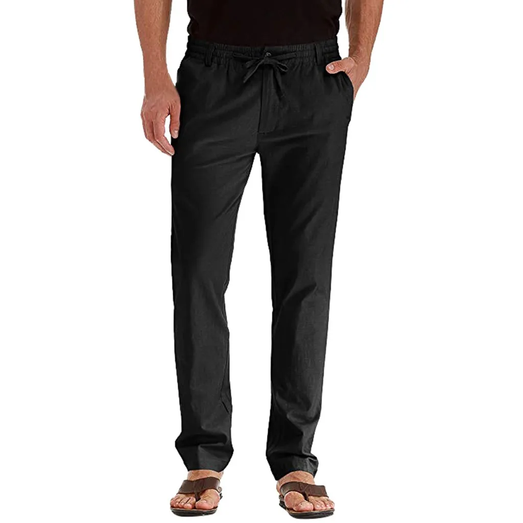 

Black Mens Sweatpants Men's Casual Linen Breathable Loose Long Pants Solid Color Straight Trousers Sport Pants Men Fitness
