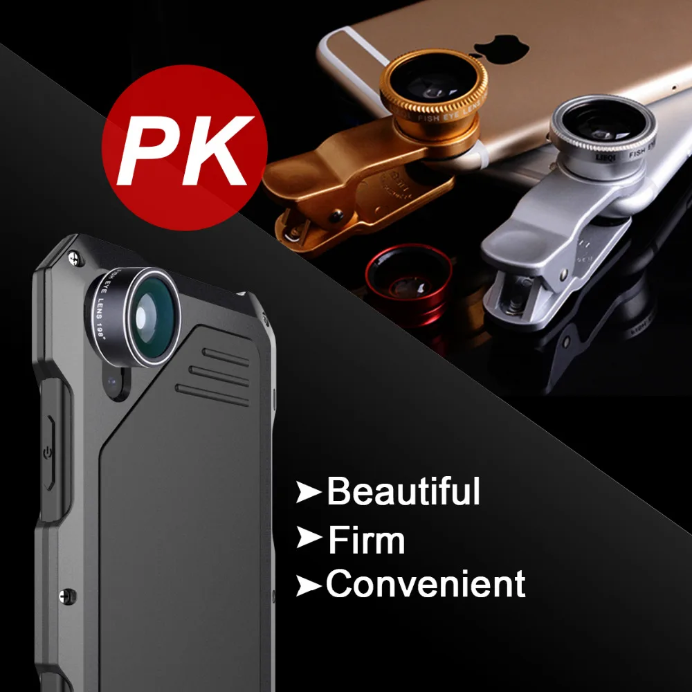 3-Layers Hybrid Shockproof Phone Cases for iPhone 7 6 6S Plus 8 Plus X Full Protect Case with 3 in 1 15X Macro Lens + Glass
