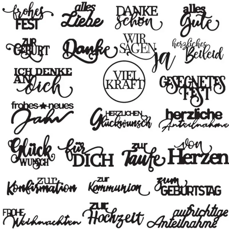 

German Phrase Letters Metal Cutting Dies Stencil for DIY Scrapbooking Embossing Photo Album Decoration Paper Card Craft Die Cut