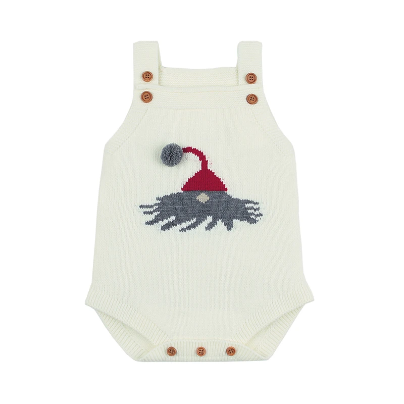 Newborn Christmas Baby Bodysuit Knitted Sleeveless Funny Cartoon Infantil Bodysuit Winter Toddler Girl Boys Onsies Jumpsuit beige-1