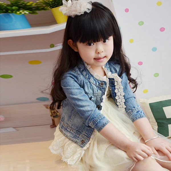 

Girls Fashion Jean Jackets Kids Lace Coat Long Sleeve Button Denim Jackets Outwear For Girls 2-7Y