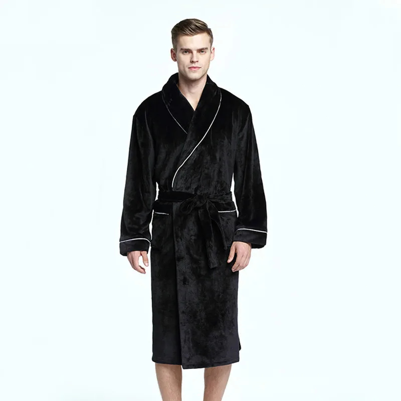 Thick Flannel Men's Bath Robes Gentlemen Homewear Male Sleepwear