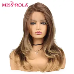 Мисс Рола длинные волнистые Омбре коричневый синтетический синтетические волосы на кружеве парик для черный женский парик 150% плотность 22