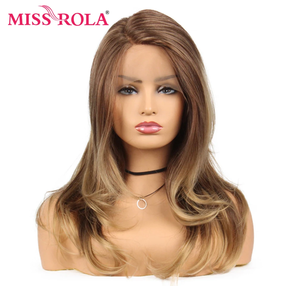 

Miss Rola Long Wavy Ombre Brown Synthetic Lace Front Wig For Black Women Wig 150% Density 22 Inches Heat Resistant Fiber