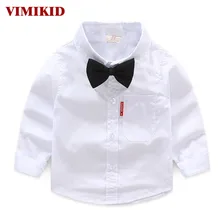 VIMIKID/Одежда для мальчиков, рубашка Новые Осенние хлопковые рубашки с длинными рукавами и белым галстуком-бабочкой в джентльменском стиле детская одежда, рубашка k1 k2