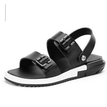 

Nice Nice New Fashion Summer Big Size 28-77 Sandals Cow Leather Black White Flip Flops Wear-resistan Men Shoes Male Shoes 2172