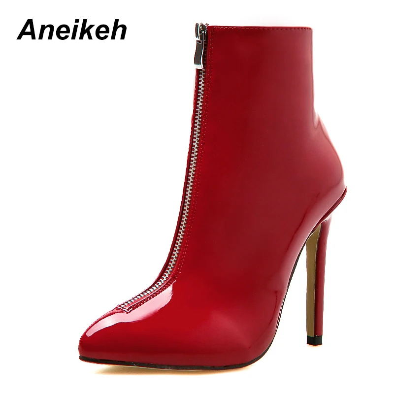 Dedo Moda Aneikeh Goma Mujeres red Pu Sexy Botas De Diario Con Tacones Popular Biack Mujer Tobillo Puntiagudas Delgada 2018 La Desgaste Las Cremallera nO7OrxqwXB