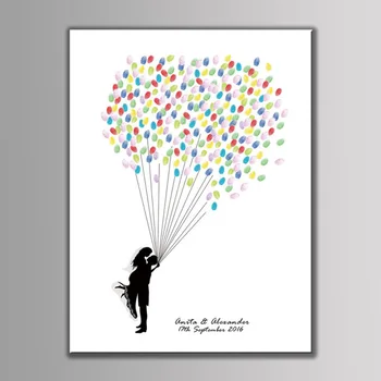 

Bride And Groom Wedding Guestbook Fingerprint Sign Custom Couple balloons names and date Print Fingerprints wedding decoration
