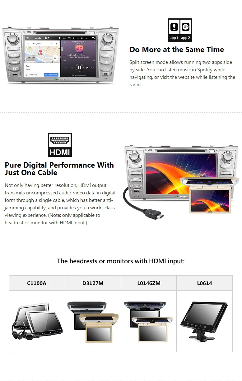 Best 8" Android 7.1 OS Car DVD for Toyota Camry 2007-2011 & Toyota Aurion 2006-2011 with 2GB RAM & Split Screen Multi-tasking Support 1