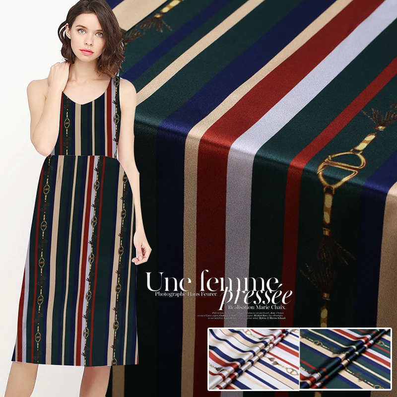 

Half Meter Color Striped Chain Silk Fabric Elastic Clothing Silk Telas Tecido Tissu Width 42'' 19 Momme